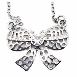 Disney Mickey Silver Bow Necklace Rhinestone Elegant